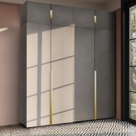 Szafa Garderoba uchylna podwójna Aria 180 szary pallad Hexa złota z nadstawką