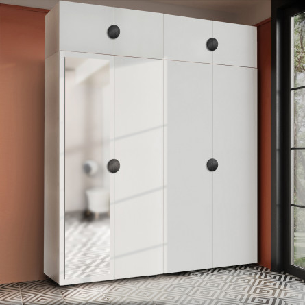 Szafa Garderoba uchylna podwójna Aria 180 biała GZ uchwyt półokrągły czarna z nadstawką