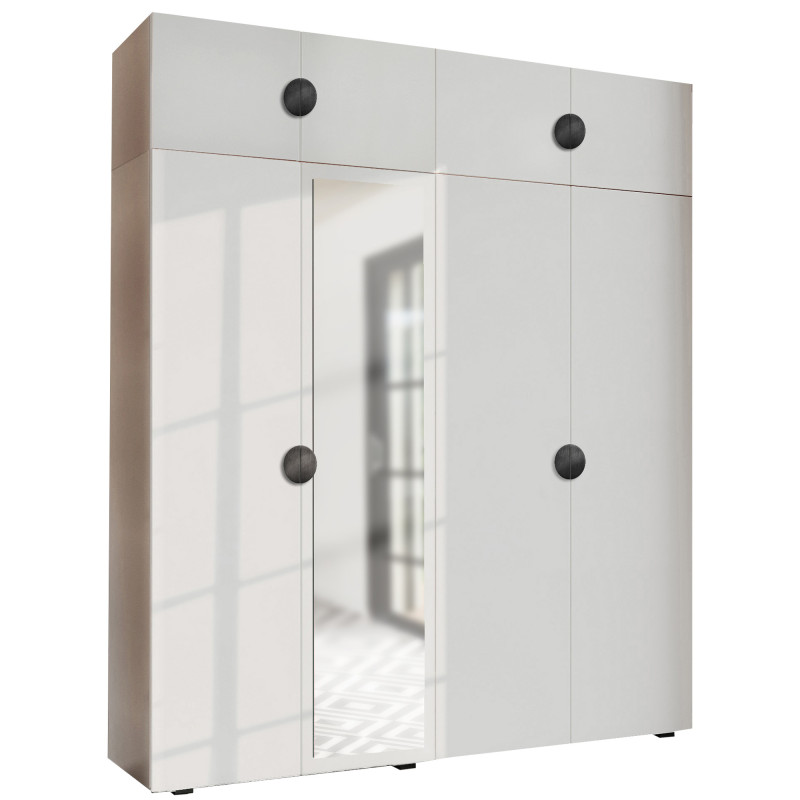 Szafa Garderoba uchylna podwójna Aria 180 biała GZ uchwyt półokrągły czarna z nadstawką Szafa Garderoba uchylna podwójna Aria 180 biała GZ uchwyt półokrągły czarna z nadstawką