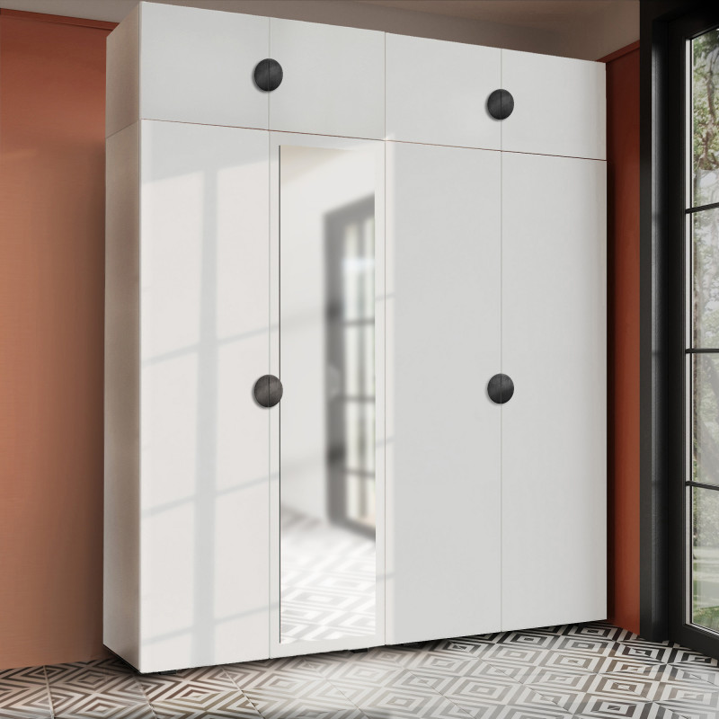 Szafa Garderoba uchylna podwójna Aria 180 biała GZ uchwyt półokrągły czarna z nadstawką Szafa Garderoba uchylna podwójna Aria 180 biała GZ uchwyt półokrągły czarna z nadstawką