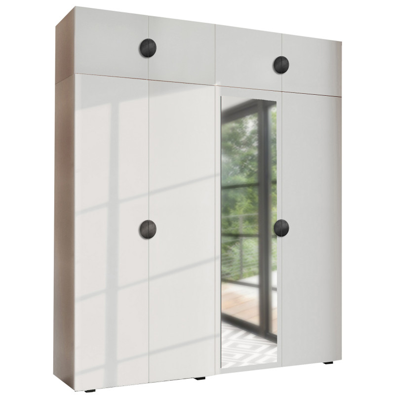 Szafa Garderoba uchylna podwójna Aria 180 biała GZ uchwyt półokrągły czarna z nadstawką Szafa Garderoba uchylna podwójna Aria 180 biała GZ uchwyt półokrągły czarna z nadstawką