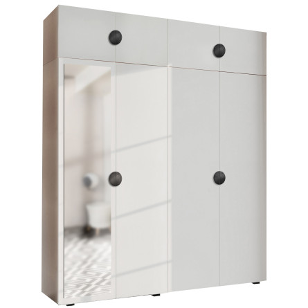 Szafa Garderoba uchylna podwójna Aria 180 biała GZ uchwyt półokrągły czarna z nadstawką