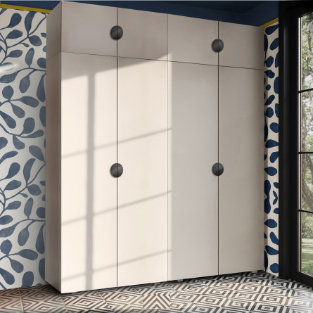 Szafa Garderoba uchylna podwójna Aria 180 kaszmirowy beż GZ uchwyt półokrągły czarna z nadstawką