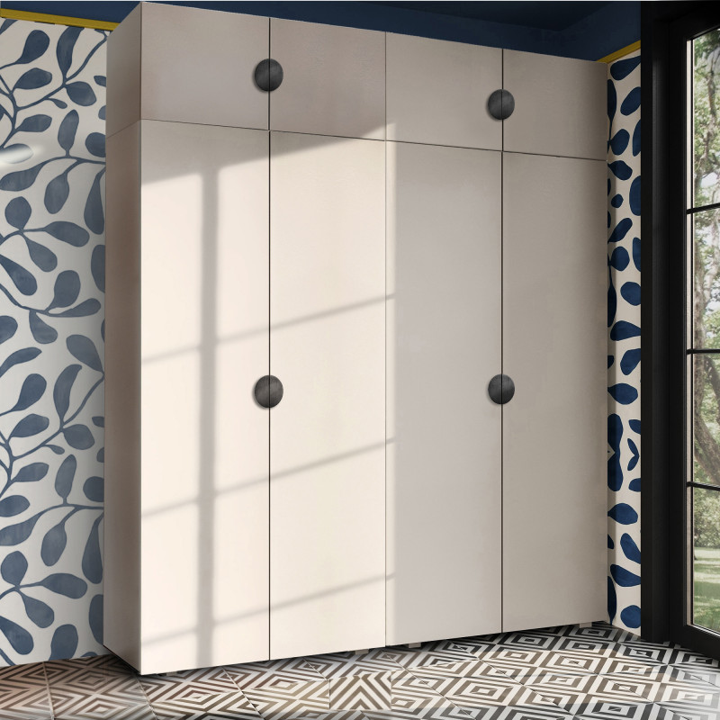 Szafa Garderoba uchylna podwójna Aria 180 kaszmirowy beż GZ uchwyt półokrągły czarna z nadstawką