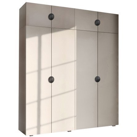 Szafa Garderoba uchylna podwójna Aria 180 kaszmirowy beż GZ uchwyt półokrągły czarna z nadstawką