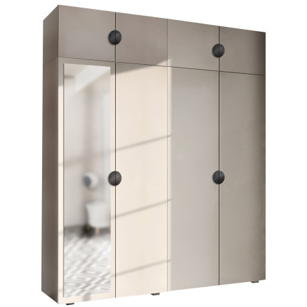 Szafa Garderoba uchylna podwójna Aria 180 kaszmirowy beż GZ uchwyt półokrągły czarna z nadstawką