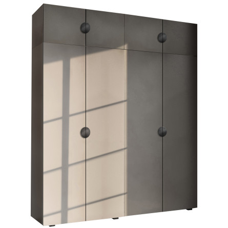 Szafa Garderoba uchylna podwójna Aria 180 szary pallad GZ uchwyt półokrągły czarna z nadstawką