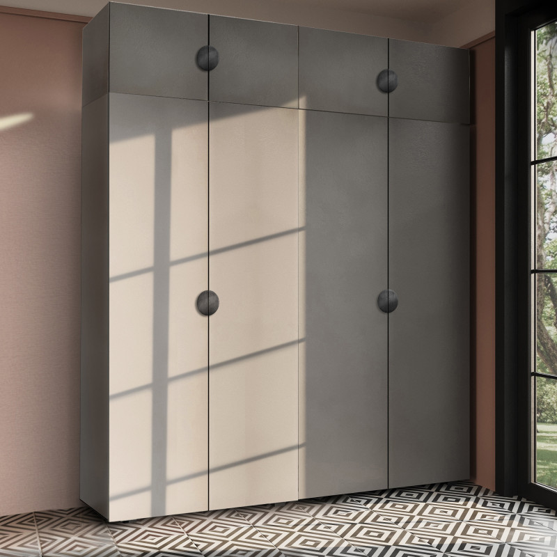 Szafa Garderoba uchylna podwójna Aria 180 szary pallad GZ uchwyt półokrągły czarna z nadstawką Szafa Garderoba uchylna podwójna Aria 180 szary pallad GZ uchwyt półokrągły czarna z nadstawką