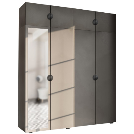 Szafa Garderoba uchylna podwójna Aria 180 szary pallad GZ uchwyt półokrągły czarna z nadstawką