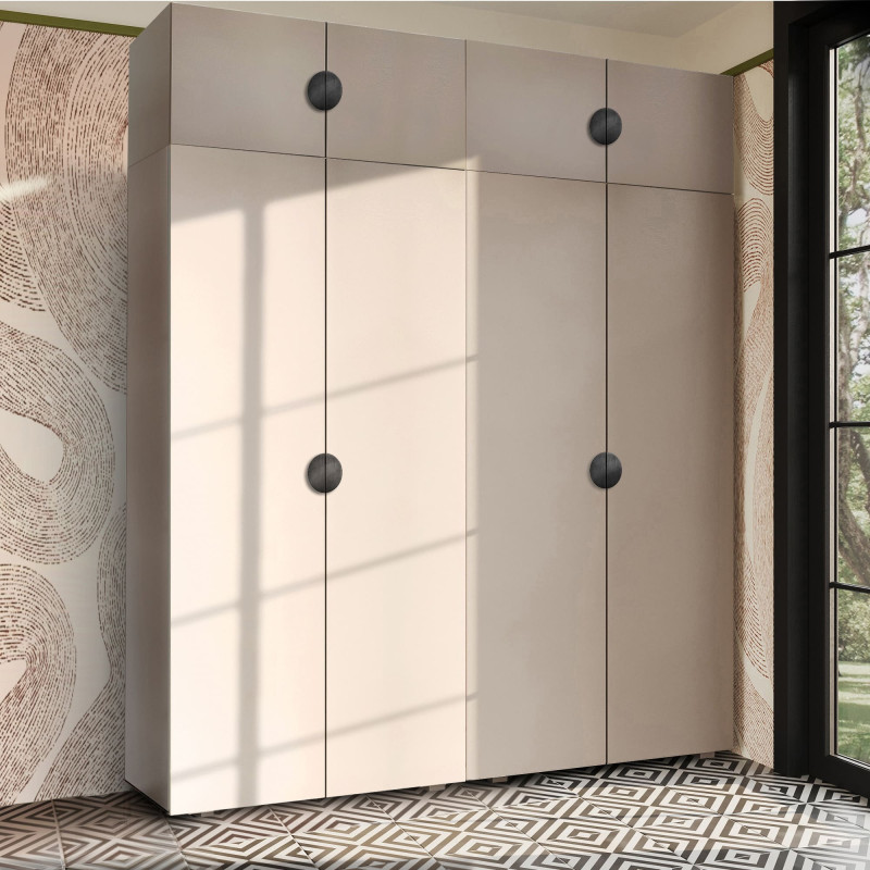 Szafa Garderoba uchylna podwójna Aria 180 piasek pustyni GZ uchwyt półokrągły czarna z nadstawką