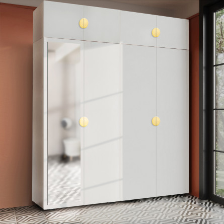 Szafa Garderoba uchylna podwójna Aria 180 biała GZ uchwyt półokrągły złota z nadstawką