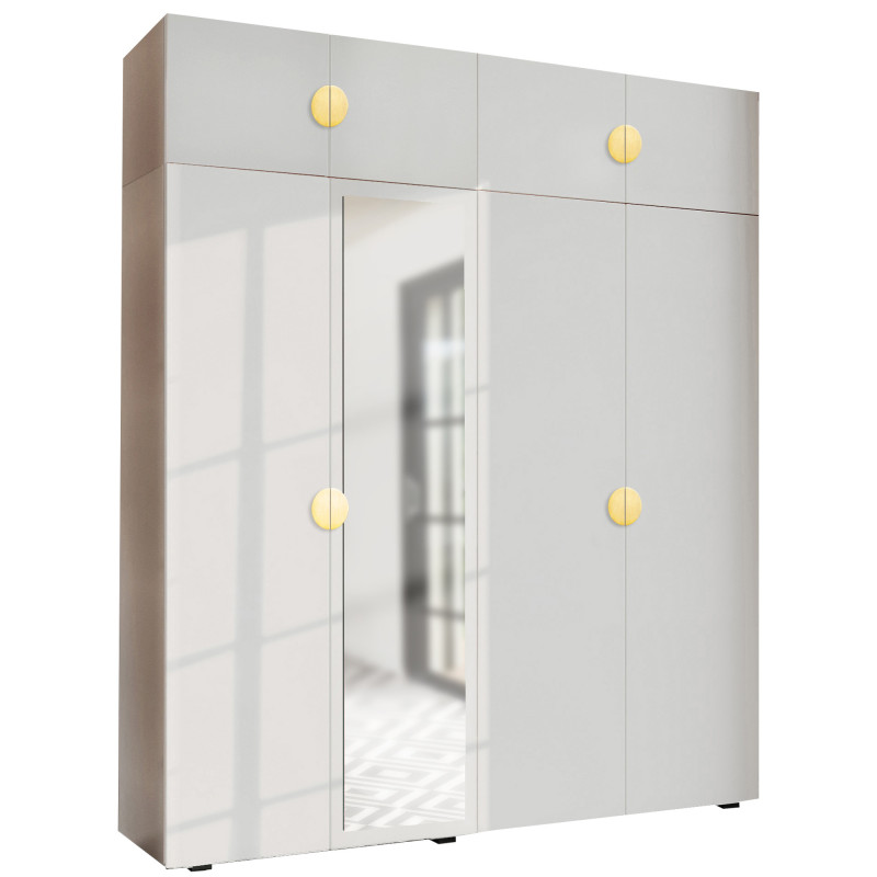 Szafa Garderoba uchylna podwójna Aria 180 biała GZ uchwyt półokrągły złota z nadstawką