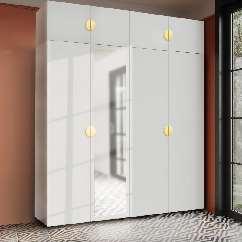 Szafa Garderoba uchylna podwójna Aria 180 biała GZ uchwyt półokrągły złota z nadstawką