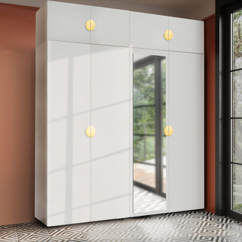 Szafa Garderoba uchylna podwójna Aria 180 biała GZ uchwyt półokrągły złota z nadstawką