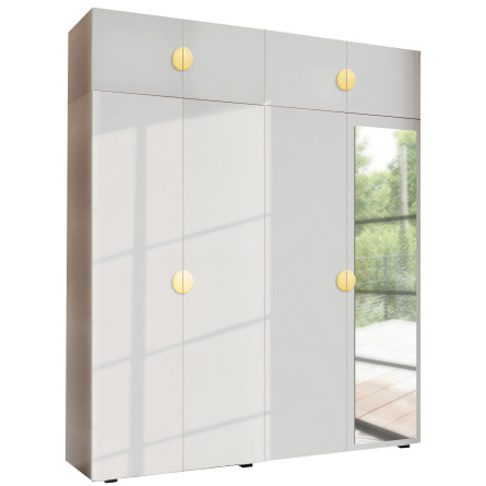Szafa Garderoba uchylna podwójna Aria 180 biała GZ uchwyt półokrągły złota z nadstawką