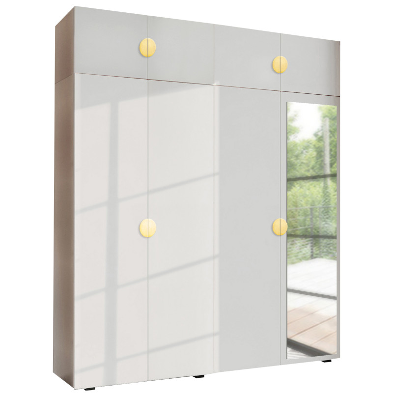 Szafa Garderoba uchylna podwójna Aria 180 biała GZ uchwyt półokrągły złota z nadstawką