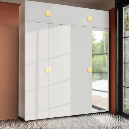 Szafa Garderoba uchylna podwójna Aria 180 biała GZ uchwyt półokrągły złota z nadstawką