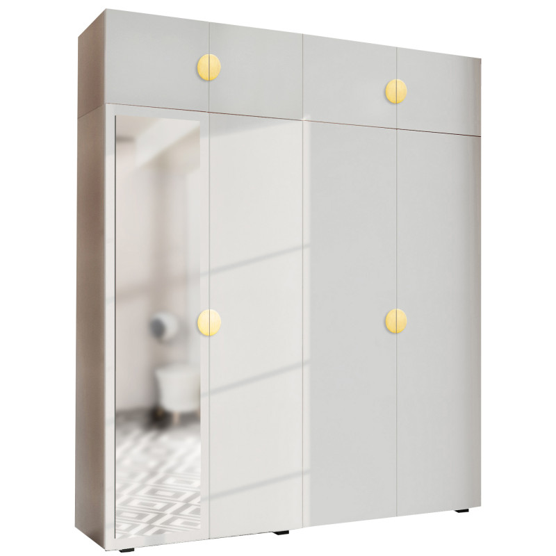 Szafa Garderoba uchylna podwójna Aria 180 biała GZ uchwyt półokrągły złota z nadstawką