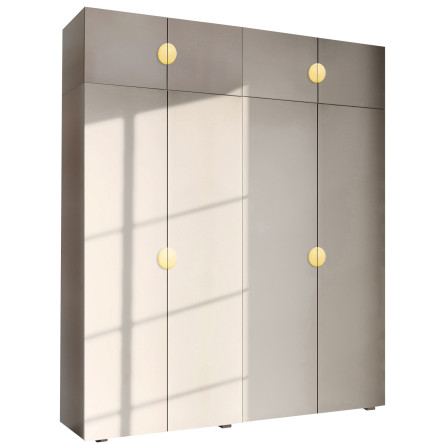 Szafa Garderoba uchylna podwójna Aria 180 kaszmirowy beż GZ uchwyt półokrągły złota z nadstawką