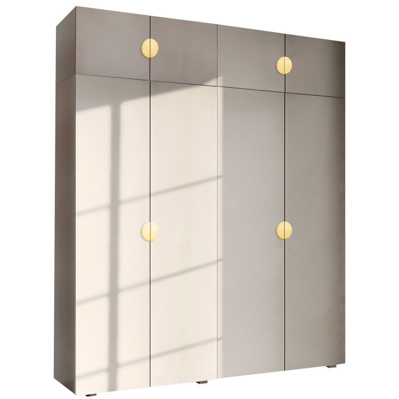 Szafa Garderoba uchylna podwójna Aria 180 kaszmirowy beż GZ uchwyt półokrągły złota z nadstawką