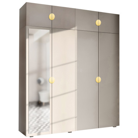 Szafa Garderoba uchylna podwójna Aria 180 kaszmirowy beż GZ uchwyt półokrągły złota z nadstawką