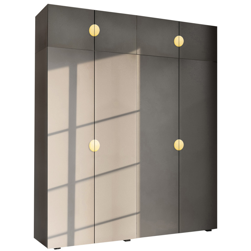 Szafa Garderoba uchylna podwójna Aria 180 szary pallad GZ uchwyt półokrągły złota z nadstawką