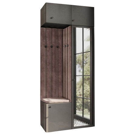 Garderoba Aria wersja 10 szara z lustrem, nadstawką, wiszącą gałka