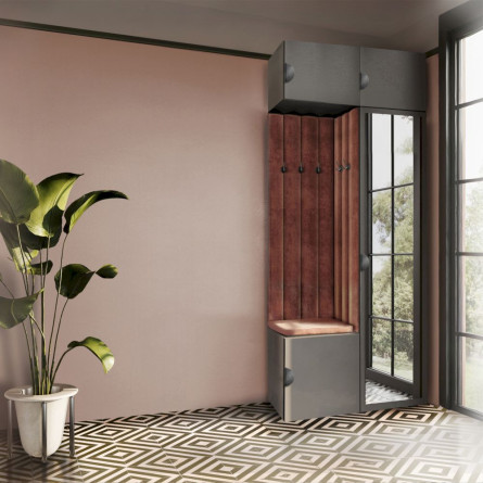 Garderoba Aria wersja 10 szara z lustrem, nadstawką, wiszącą półokrągły