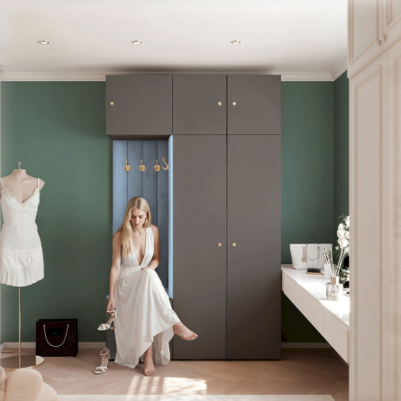 Garderoba Aria wersja 7 szara z nadstawką i szafką wiszącą uchwyt gałka Garderoba Aria wersja 7 szara z nadstawką i szafką wiszącą uchwyt gałka