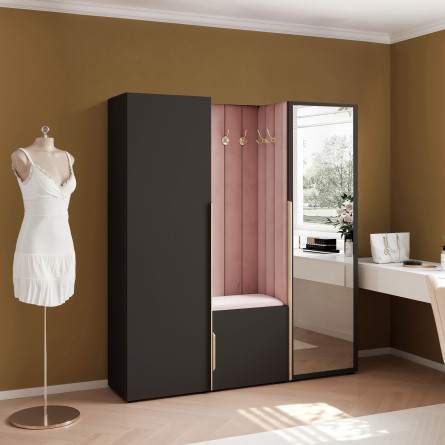 Garderoba Aria wersja 3 czarna z lustrem 168cm uchwyt hexa