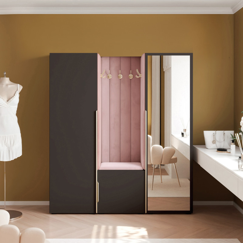 Garderoba Aria wersja 3 czarna z lustrem 168cm uchwyt hexa