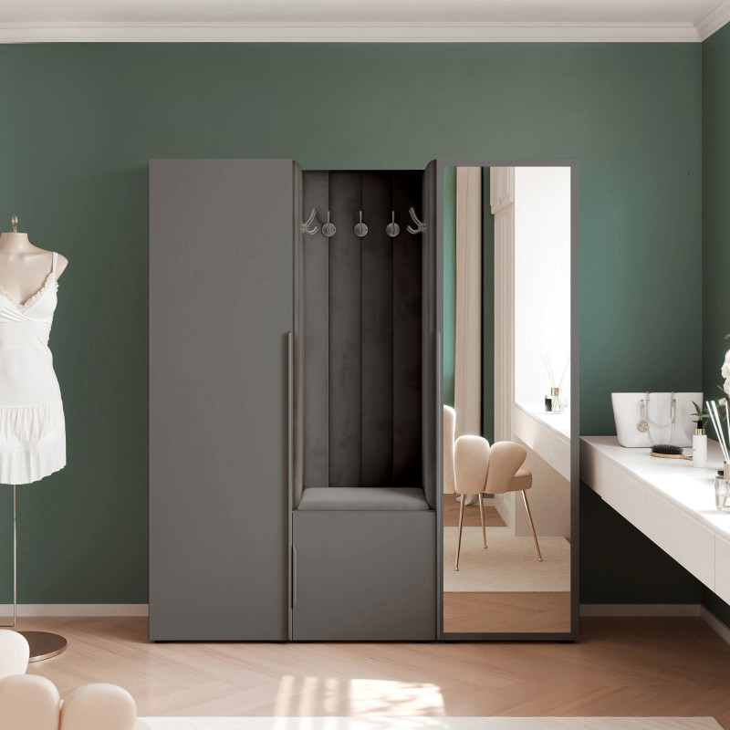 Garderoba Aria wersja 3 szara z lustrem 168cm uchwyt hexa Garderoba Aria wersja 3 szara z lustrem 168cm uchwyt hexa