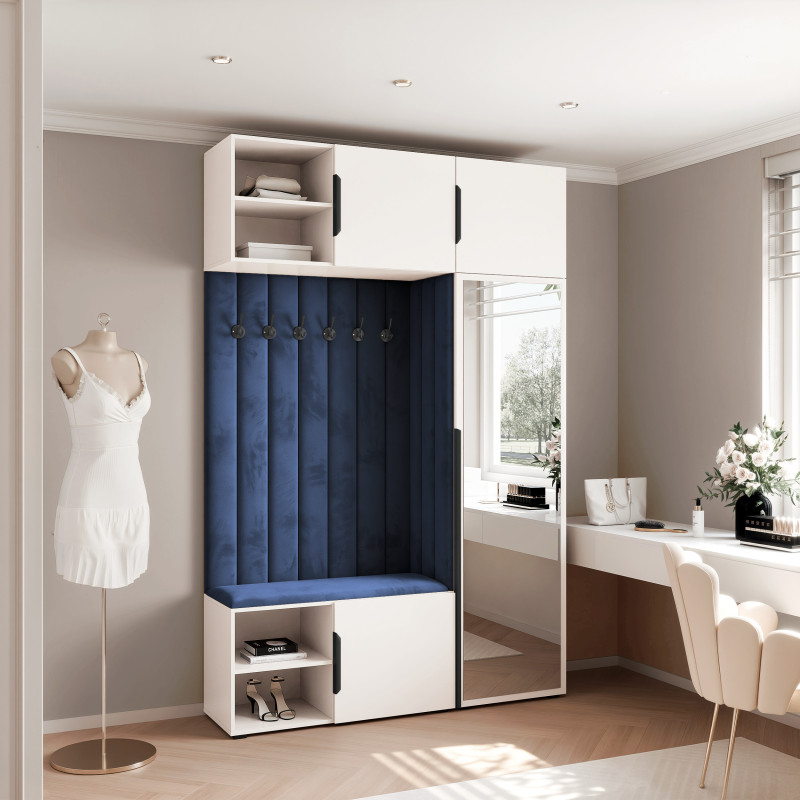 Garderoba Aria wersja 12 z lustrem z nadstawką i szafką wiszącą biała hexa 156 cm
