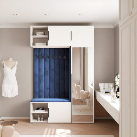 Garderoba Aria wersja 12 z lustrem z nadstawką i szafką wiszącą biała hexa 156 cm