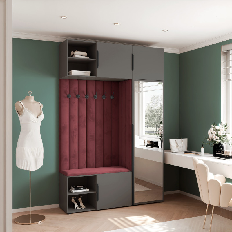 Garderoba Aria wersja 12 z lustrem z nadstawką i szafką wiszącą szara hexa 156 cm Garderoba Aria wersja 12 z lustrem z nadstawką i szafką wiszącą szara hexa 156 cm