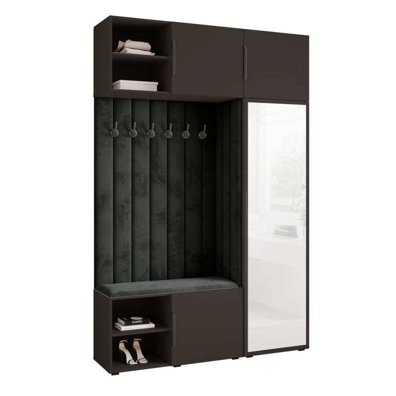 Garderoba Aria wersja 12 z lustrem z nadstawką i szafką wiszącą czarna hexa 156 cm Garderoba Aria wersja 12 z lustrem z nadstawką i szafką wiszącą czarna hexa 156 cm