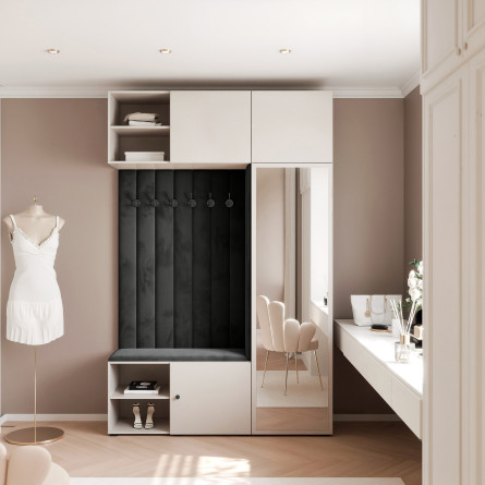 Garderoba Aria wersja 12 z lustrem z nadstawką i szafką wiszącą 156 cm kaszmir PTO