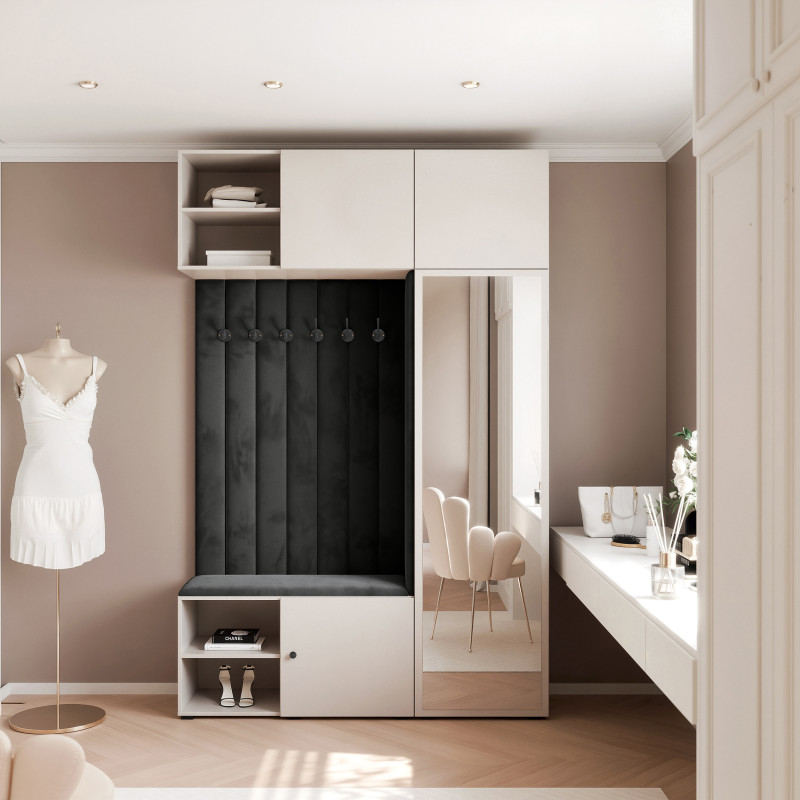 Garderoba Aria wersja 12 z lustrem z nadstawką i szafką wiszącą 156 cm kaszmir PTO