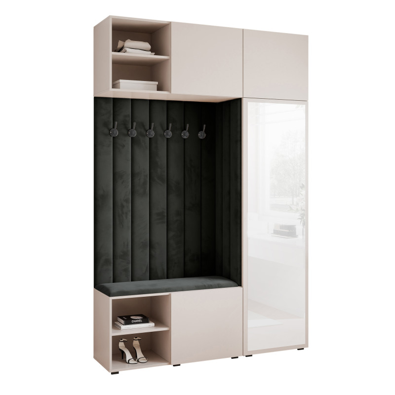 Garderoba Aria wersja 12 z lustrem z nadstawką i szafką wiszącą 156 cm kaszmir PTO